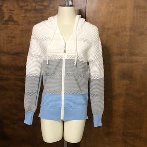 Chunky Knit Draped Zip Up Sweater w/ Hood